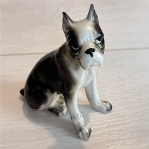 Vintage 1950s Porcelain Dog Figurine Made in Japan Black and White Boxer